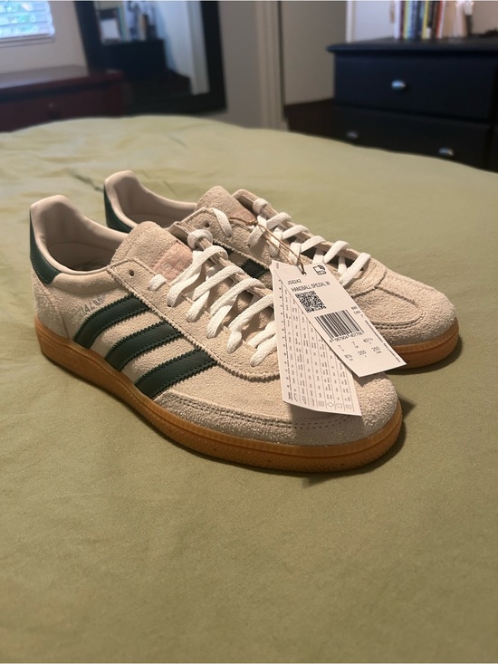 adidas Shoes - adidas Suede Sneakers in Off-White with Dark Green Stripes and Gum Sole
